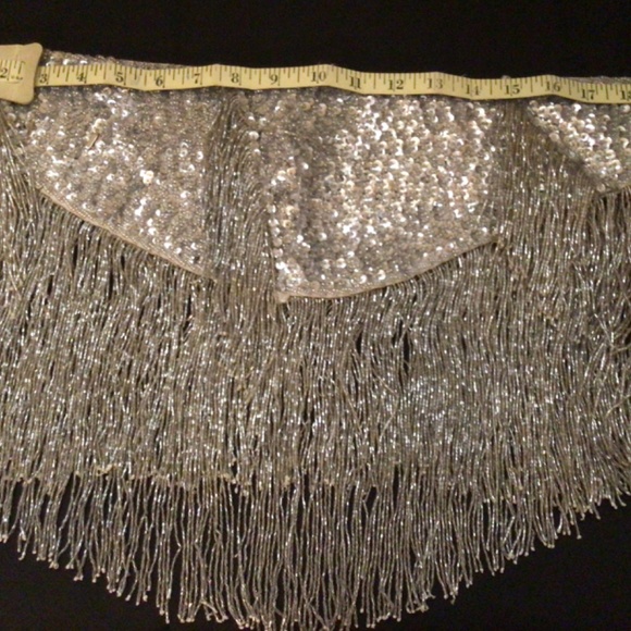 Beautiful hand beaded silver  belt. main image 4